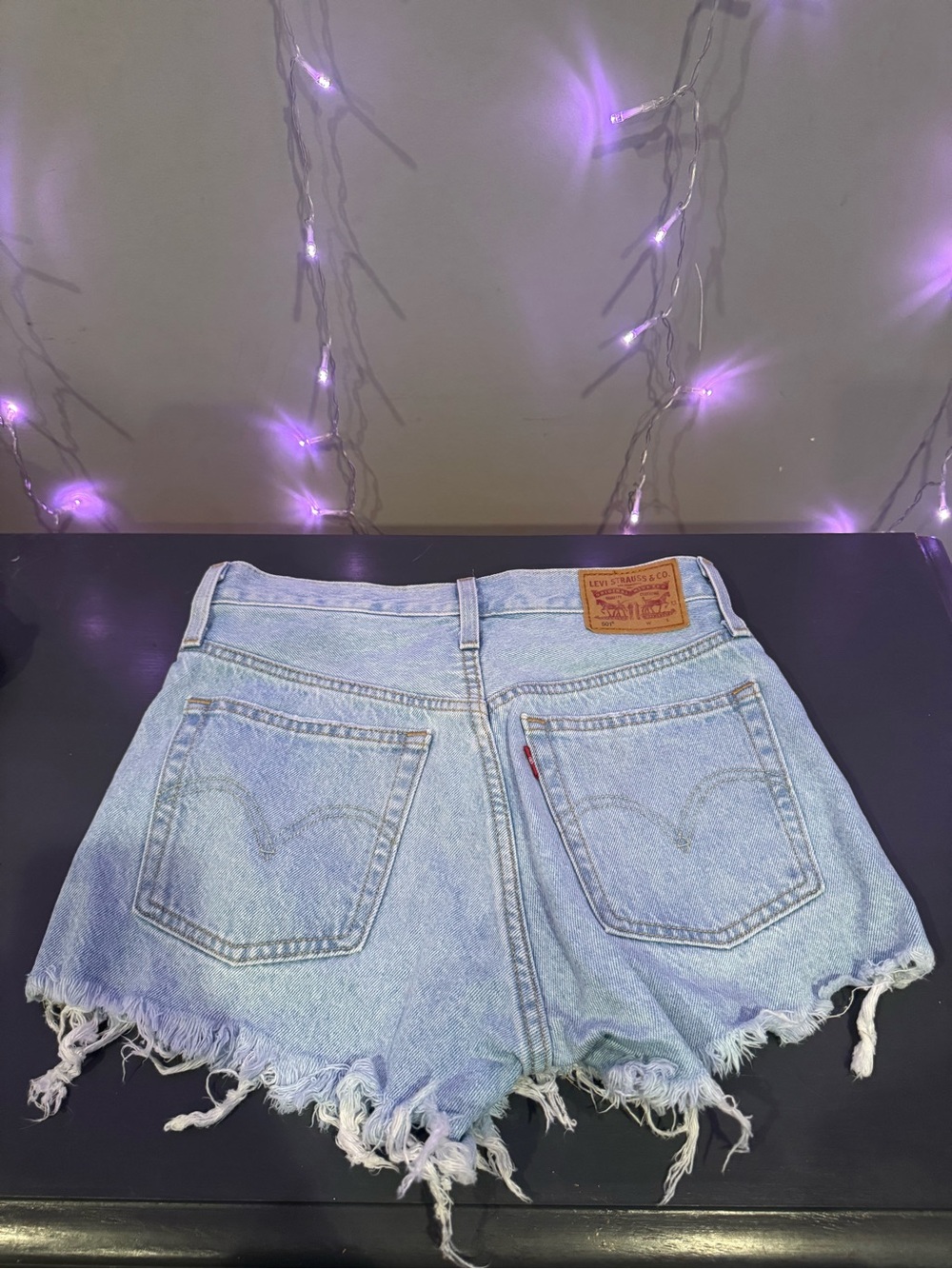 Levi's Light Blue Frayed Denim Cutoff Shorts